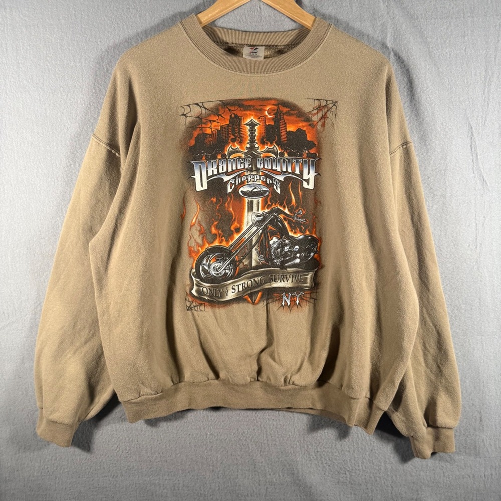Vintage Orange County Choppers Biker Graphic Sweatshirt Tan Jerzees XL NY